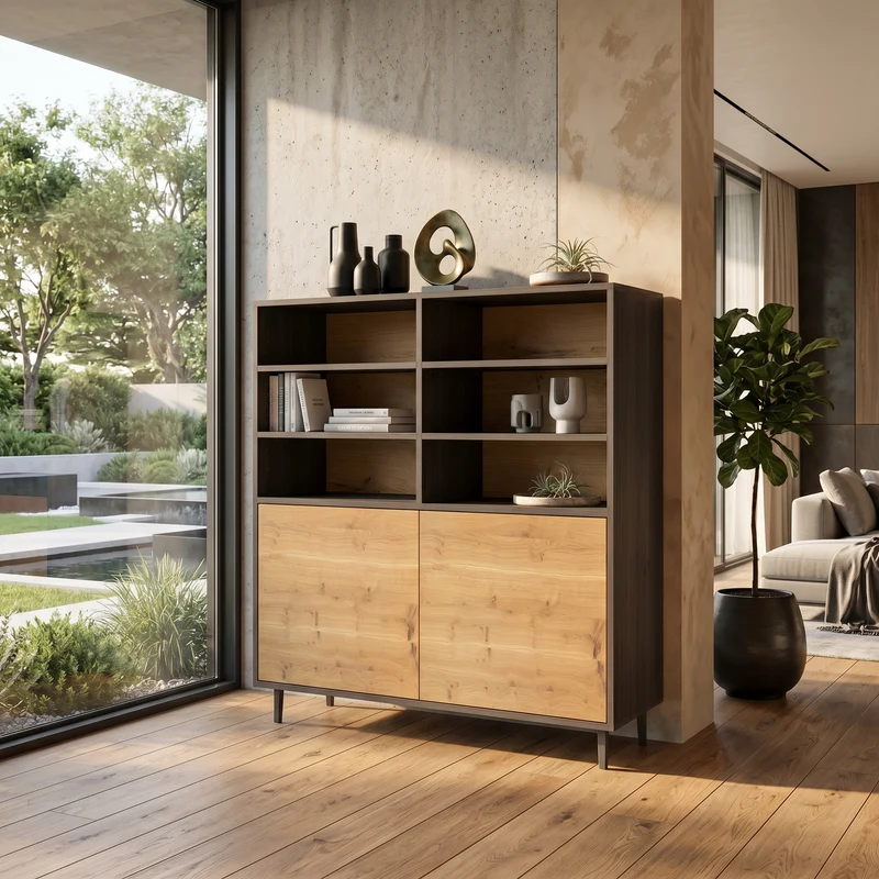 Highboard Eiche Rustikal Schmale Fuge - Natur/Schwarz geölt 120cm