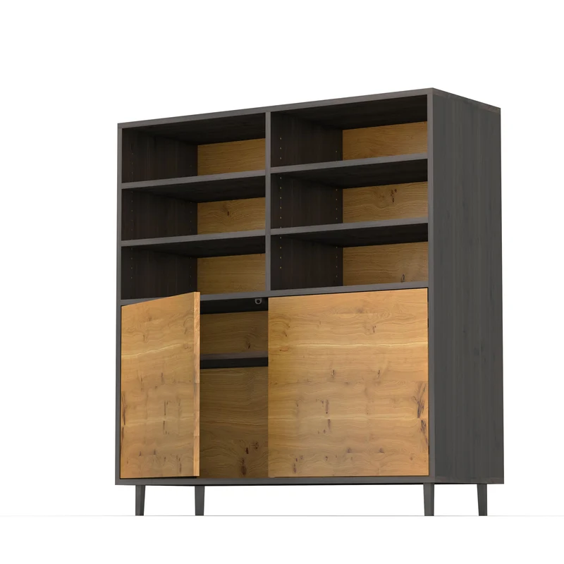 Highboard Eiche Rustikal Schmale Fuge - Natur/Schwarz geölt 120cm