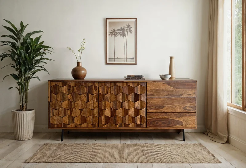 Sideboard Sheesham Massivholz 175cm Loft Design Metallgestell Stauraum