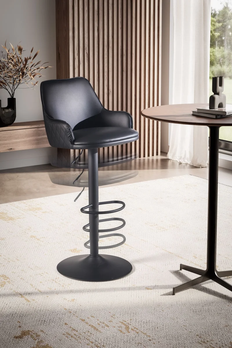 Barhocker Kunstleder Schwarz höhenverstellbar Metallfuß gepolstert