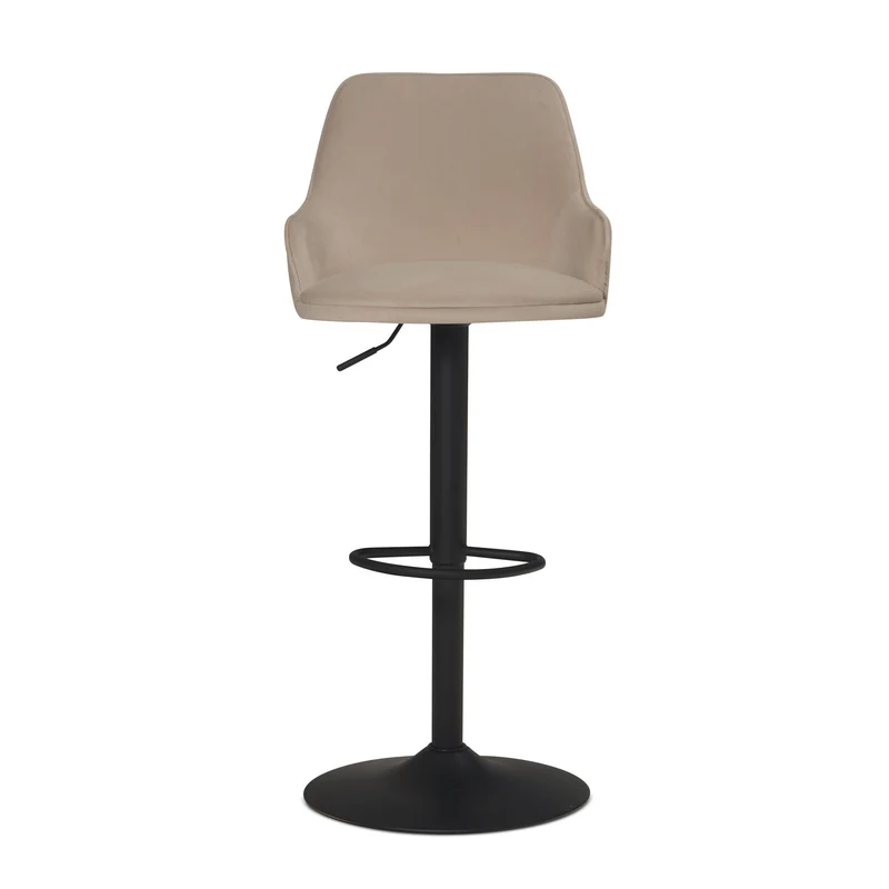 Barhocker Samt Beige höhenverstellbar Metallfuß gepolstert mit Lehne