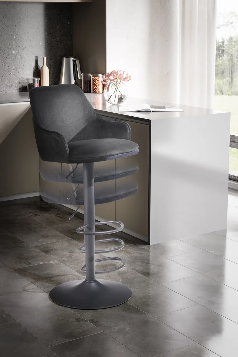 Barhocker Samt Schwarz höhenverstellbar 86-106cm Metallfuß gepolstert
