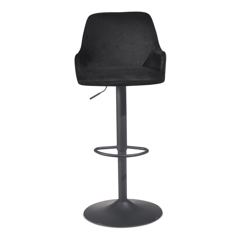 Barhocker Samt Schwarz höhenverstellbar 86-106cm Metallfuß gepolstert