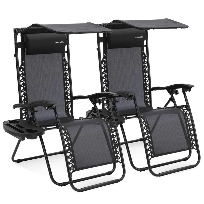 SereneLife Zero Gravity Reclining Chairs Set of 2 – Adjustable Folding Patio & Beach Lounge Chairs with Cup Holder Tray, Removable Padded Headrest, Weather-Resistant 🍁 All In One Marketplace Canada
