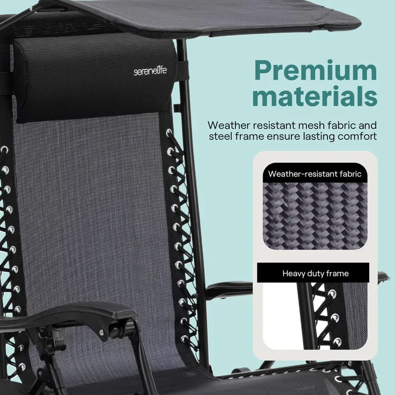 SereneLife Zero Gravity Reclining Chairs Set of 2 – Adjustable Folding Patio & Beach Lounge Chairs with Cup Holder Tray, Removable Padded Headrest, Weather-Resistant 🍁 All In One Marketplace Canada