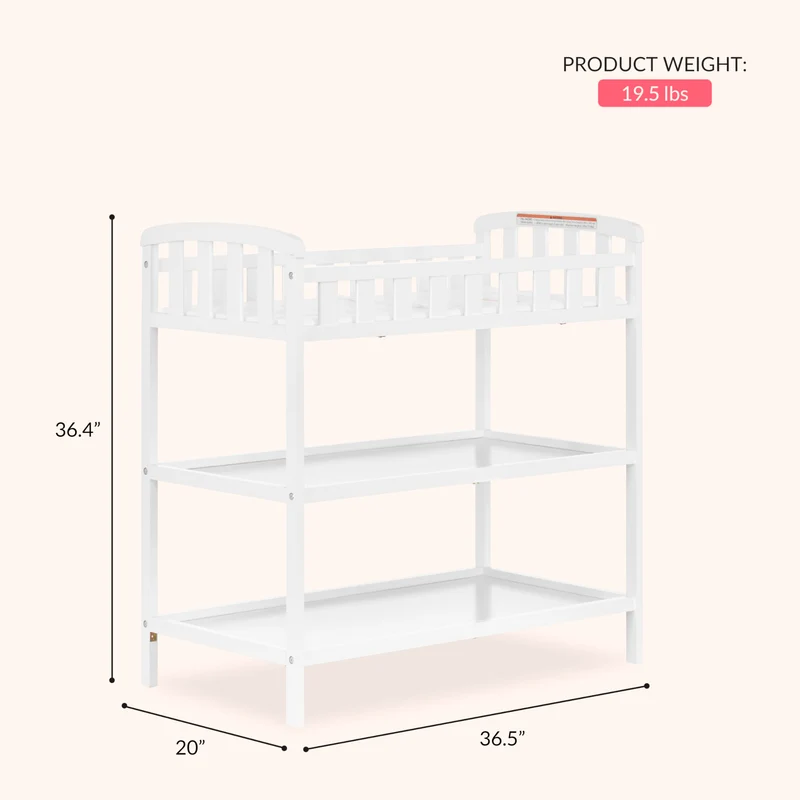 Dream On Me Emily Changing Table In White, Comes With 1" Changing Pad, Features Two Shelves, Portable Changing Station, Made Of Sustainable New Zealand Pinewood 🍁 All In One Marketplace Canada