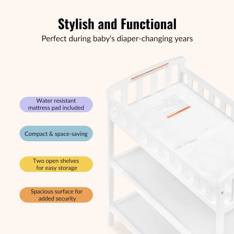 Dream On Me Emily Changing Table In White, Comes With 1" Changing Pad, Features Two Shelves, Portable Changing Station, Made Of Sustainable New Zealand Pinewood 🍁 All In One Marketplace Canada