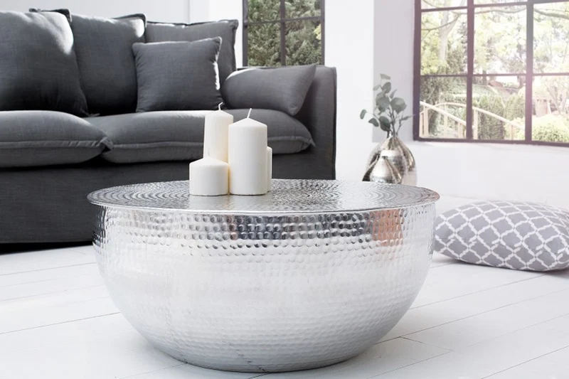 Casa Padrino Couchtisch Silber 68 cm Aluminium - Wohnzimmer Salon Tisch - Unikat