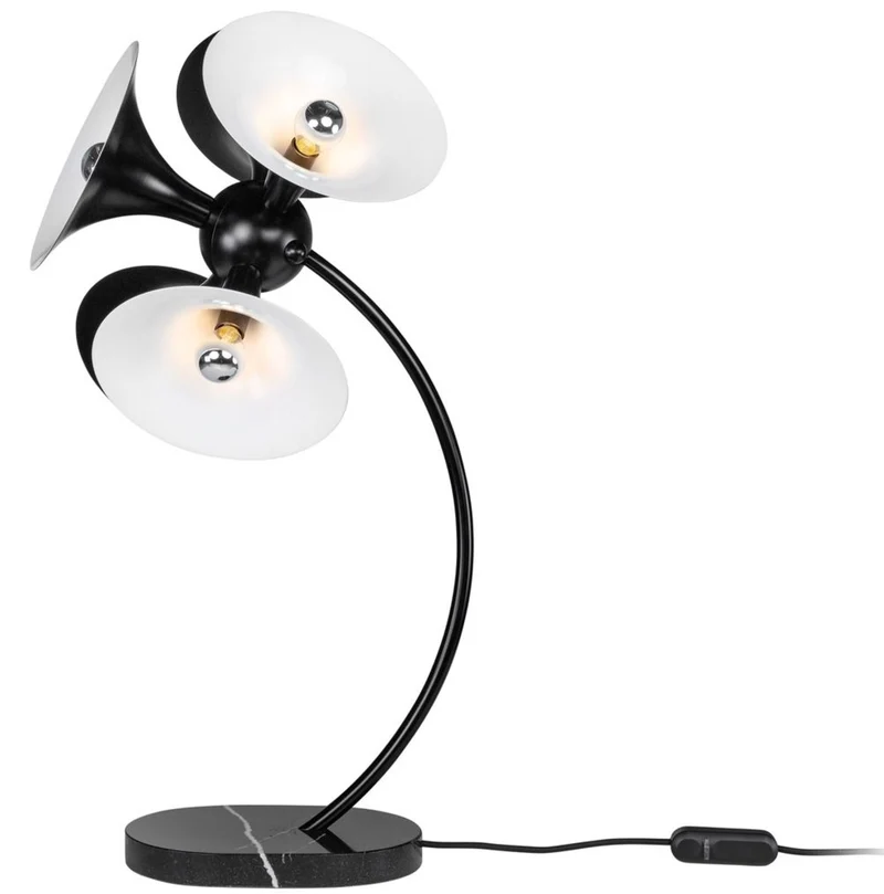 Casa Padrino Luxus Tischleuchte Schwarz / Weiß 41 x 41 x H. 77 cm - Schreibtischlampe - Aluminium Lampe mit Marmorfuß - Wohnzimmer Lampe - Büro Lampe