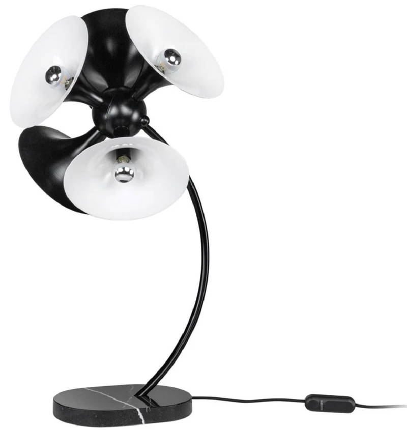 Casa Padrino Luxus Tischleuchte Schwarz / Weiß 41 x 41 x H. 77 cm - Schreibtischlampe - Aluminium Lampe mit Marmorfuß - Wohnzimmer Lampe - Büro Lampe