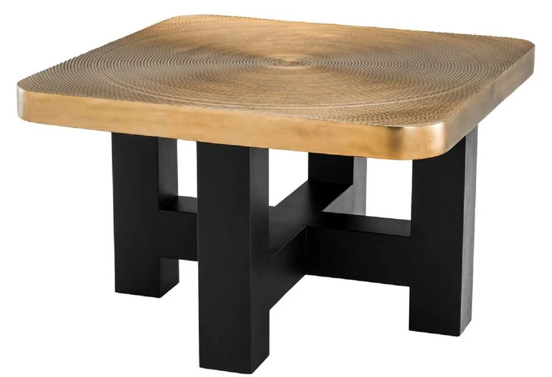 Casa Padrino Luxus Couchtisch Messingfarben / Schwarz 64 x 64 x H. 40 cm - Luxuriöser Wohnzimmertisch mit Tischplatte im Baumscheiben Design - Luxus Wohnzimmermöbel