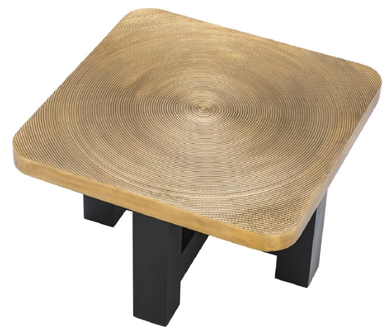 Casa Padrino Luxus Couchtisch Messingfarben / Schwarz 64 x 64 x H. 40 cm - Luxuriöser Wohnzimmertisch mit Tischplatte im Baumscheiben Design - Luxus Wohnzimmermöbel