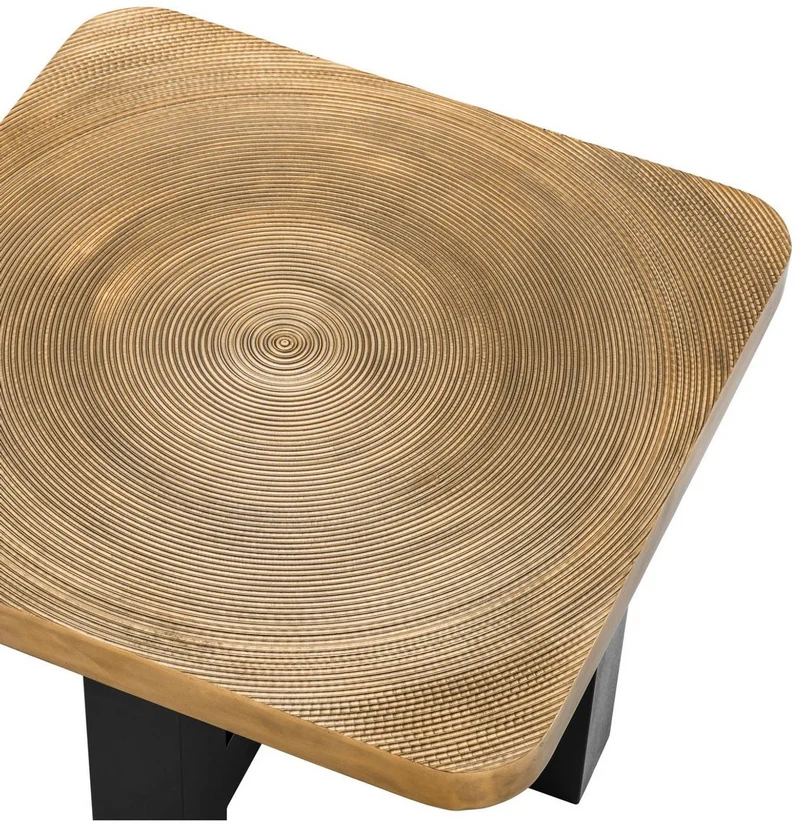 Casa Padrino Luxus Couchtisch Messingfarben / Schwarz 64 x 64 x H. 40 cm - Luxuriöser Wohnzimmertisch mit Tischplatte im Baumscheiben Design - Luxus Wohnzimmermöbel