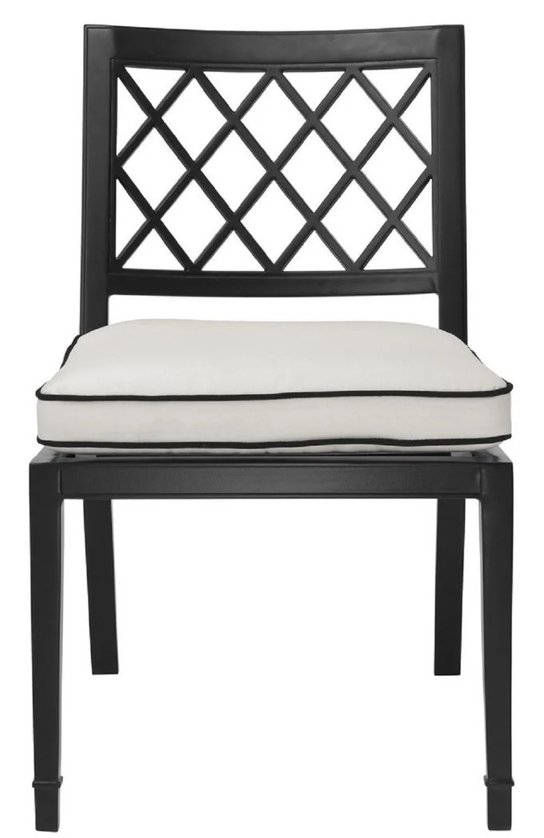 Casa Padrino Luxus Esszimmerstuhl Mattschwarz / Weiß 53 x 66 x H. 87 cm - Aluminium Küchenstuhl mit Kissen - Esszimmermöbel