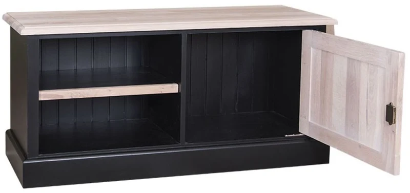 Casa Padrino Landhausstil TV Sideboard, Fernsehschrank aus massivem Kiefernholz, schwarz / naturfarben, 120 x 40 x 50 cm