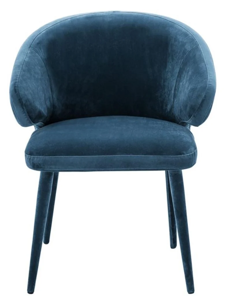 Casa Padrino Designer Esszimmerstuhl mit Armlehnen in Blau - 62 x 55 x H. 79 cm