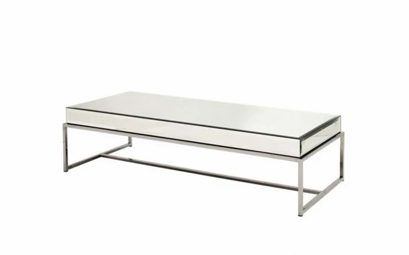 Casa Padrino Luxus Art Deco Designer Couchtisch - Wohnzimmertisch aus poliertem Edelstahl und Spiegelglas - 150 x 70 x H. 40 cm