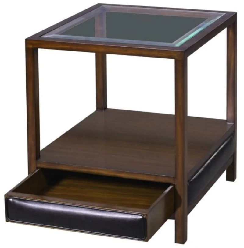 Casa Padrino Luxus Mahagoni Beistelltisch Braun / Schwarz 52 x 52 x H. 64 cm - Wohnzimmer Beistelltisch mit Glasplatte und Schublade
