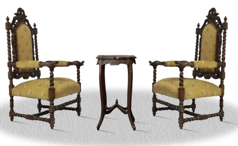 Casa Padrino Barock Thronstuhl Set mit Beistelltisch - Antik Wohnzimmer Möbel