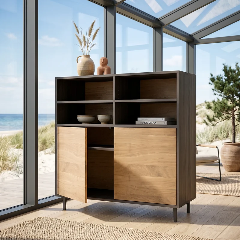 Highboard Eiche Premium Schmale Fuge - Natur/Schwarz geölt 120cm