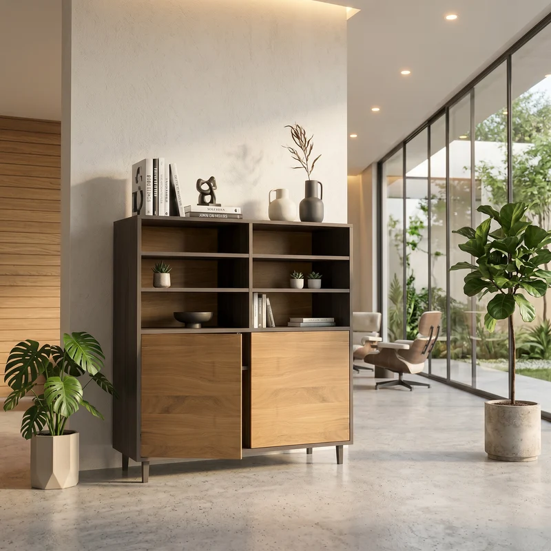 Highboard Eiche Premium Schmale Fuge - Natur/Schwarz geölt 120cm