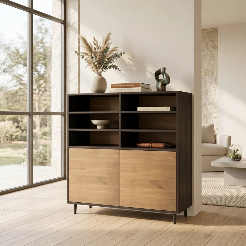 Highboard Eiche Premium Schmale Fuge - Natur/Schwarz geölt 120cm