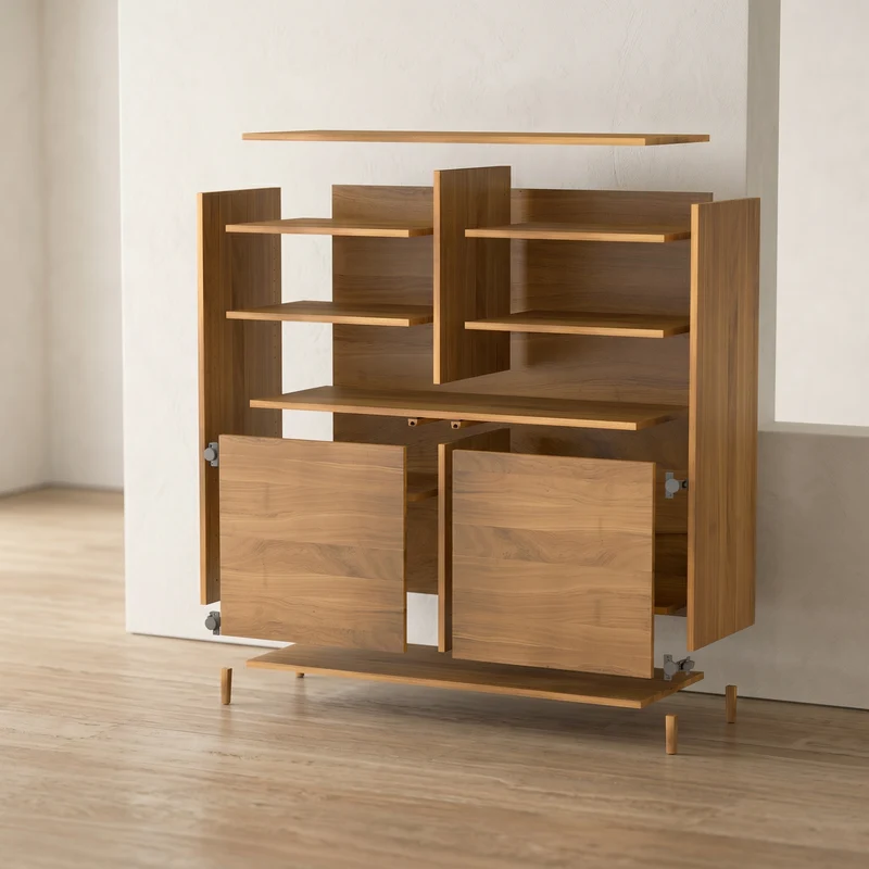 Highboard Eiche Premium Schmale Fuge - Natur/Schwarz geölt 120cm