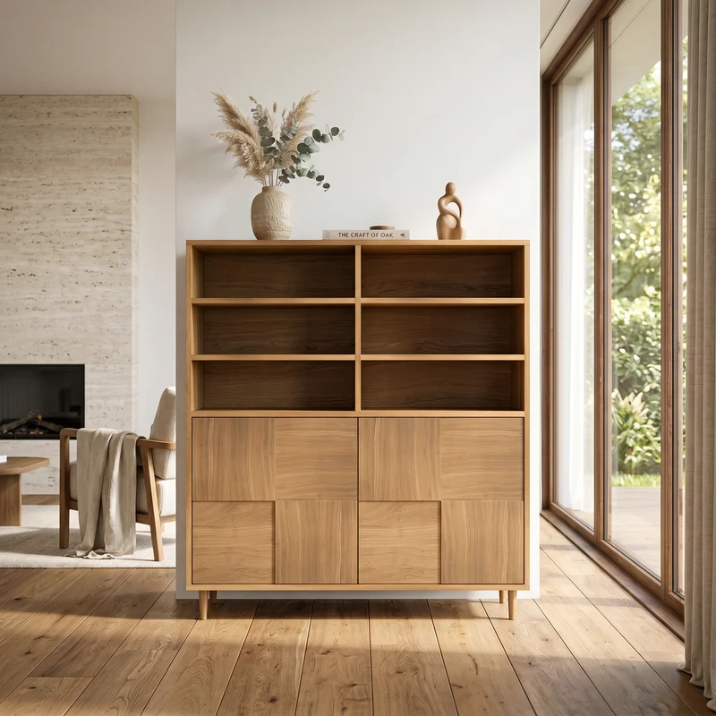 Highboard Eiche Premium Mosaik - Natur geölt 120cm