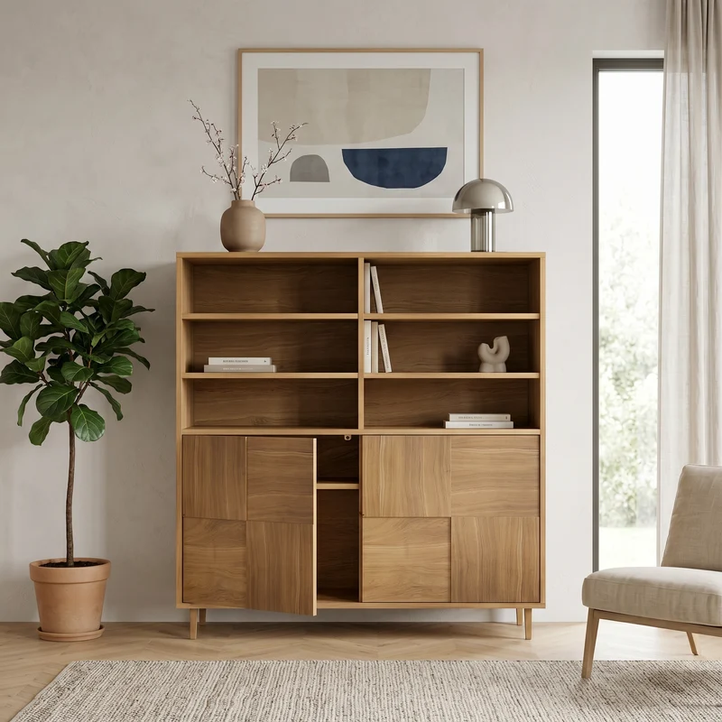 Highboard Eiche Premium Mosaik - Natur geölt 120cm