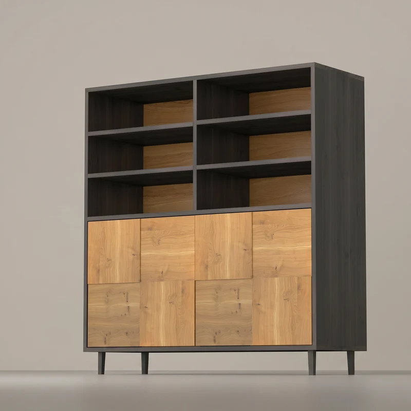 Highboard Eiche Rustikal Mosaik - Natur/Schwarz geölt 120cm