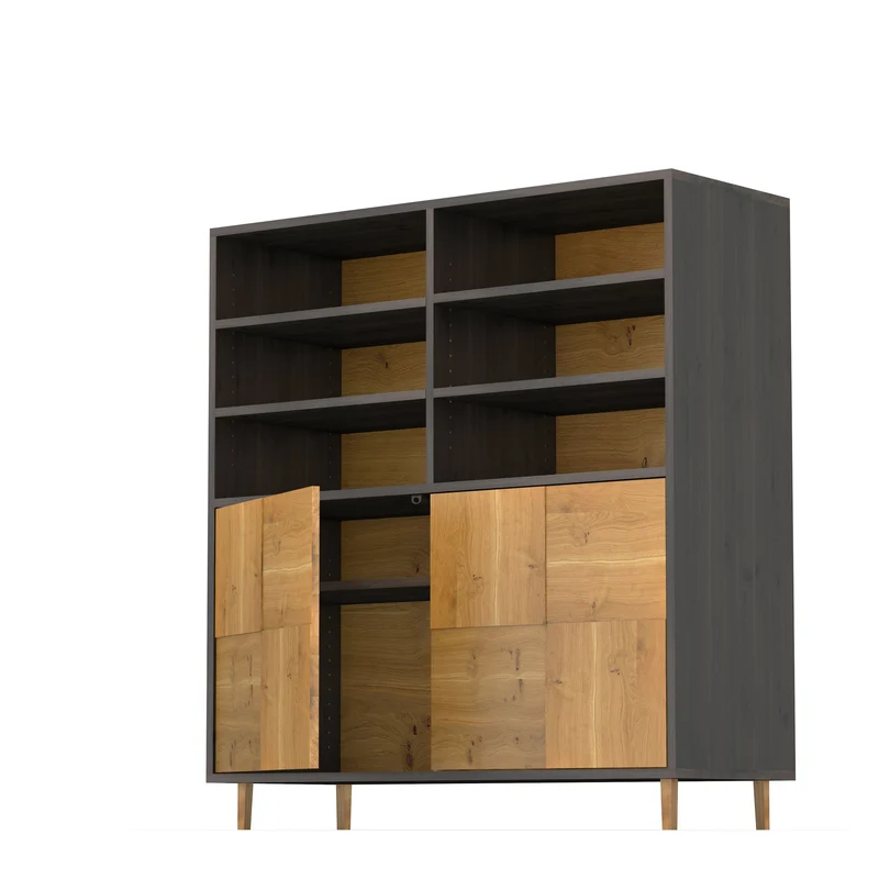 Highboard Eiche Rustikal Mosaik - Natur/Schwarz geölt 120cm