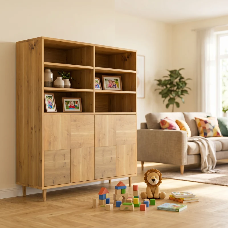 Highboard Eiche Rustikal Mosaik - Natur geölt 120cm