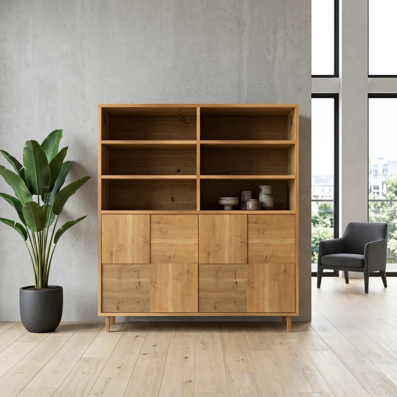 Highboard Eiche Rustikal Mosaik - Natur geölt 120cm
