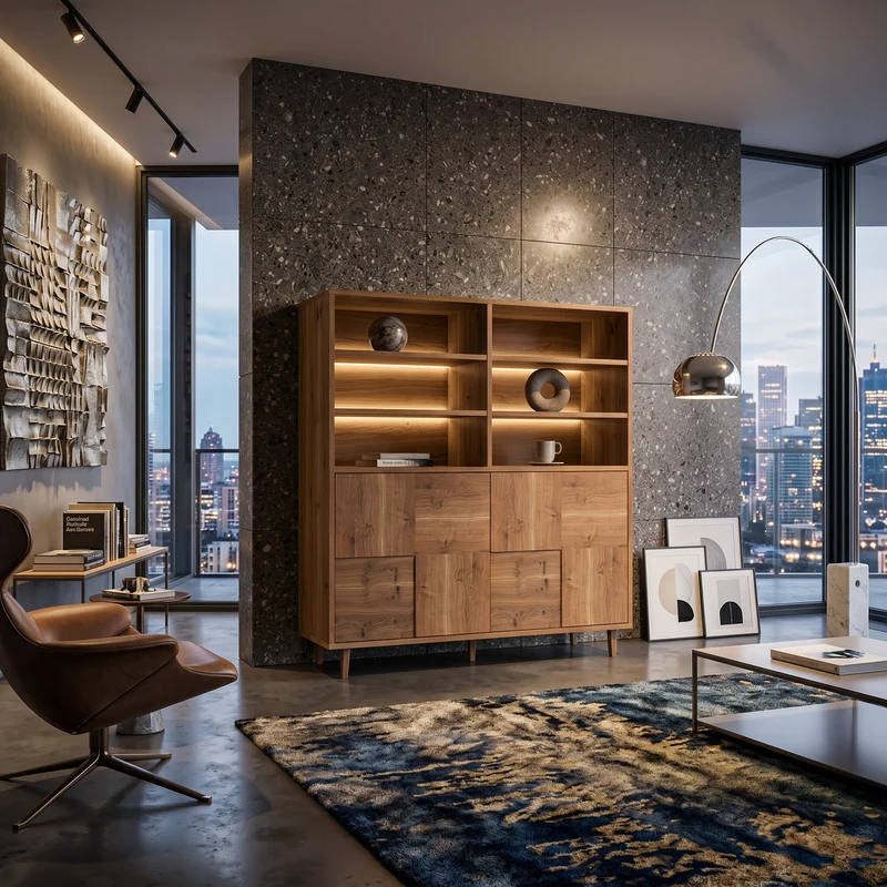 Highboard Eiche Rustikal Mosaik - Natur geölt 120cm