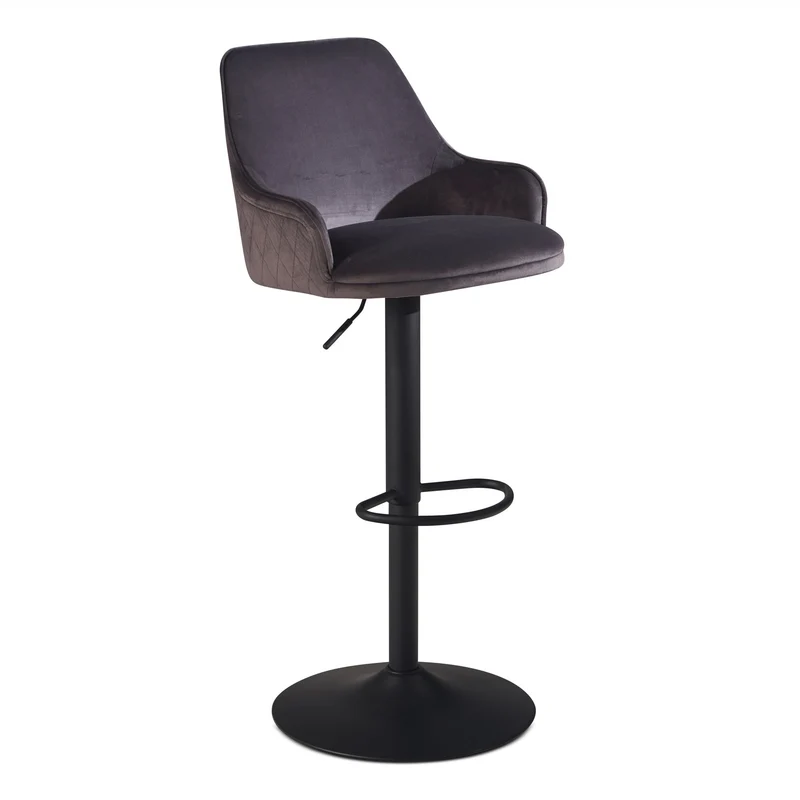 Barhocker Samt Grau höhenverstellbar 86-106cm Metallfuß gepolstert