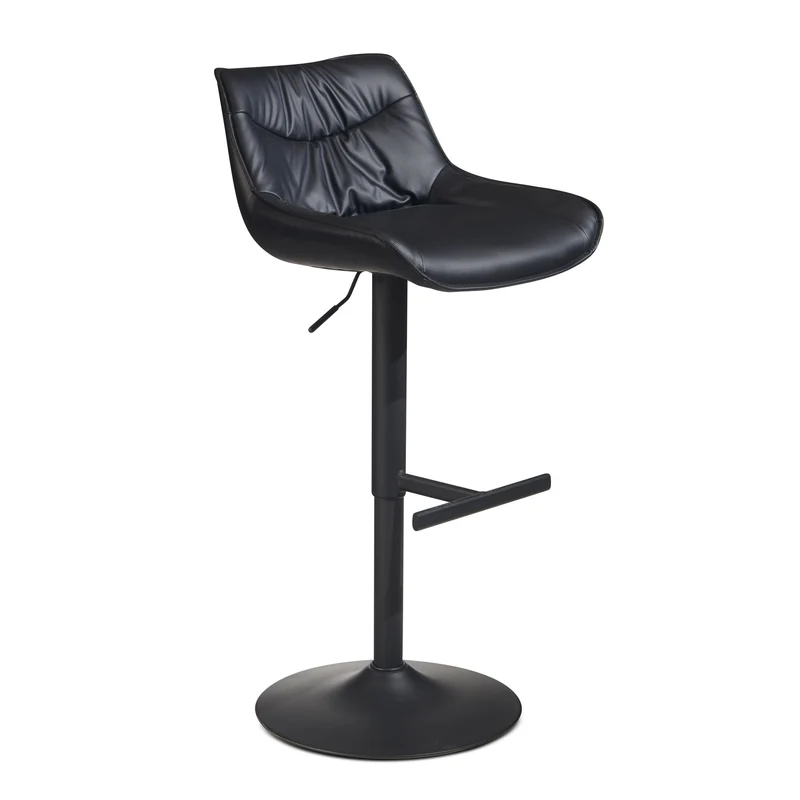 Barhocker Kunstleder Schwarz höhenverstellbar Metallfuß gepolstert