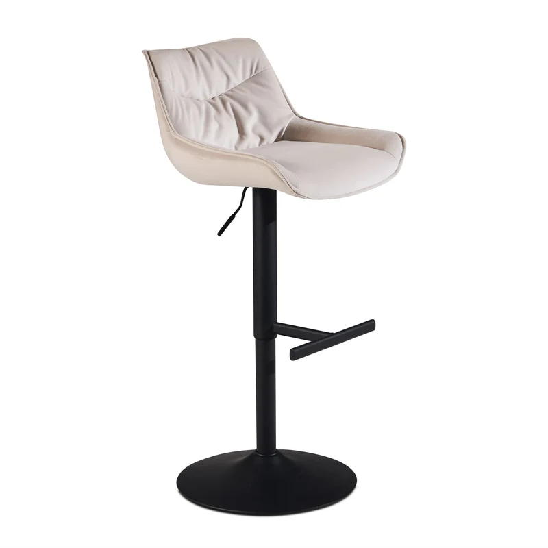 Barhocker Samt Beige höhenverstellbar 86-106cm Metallfuß gepolstert