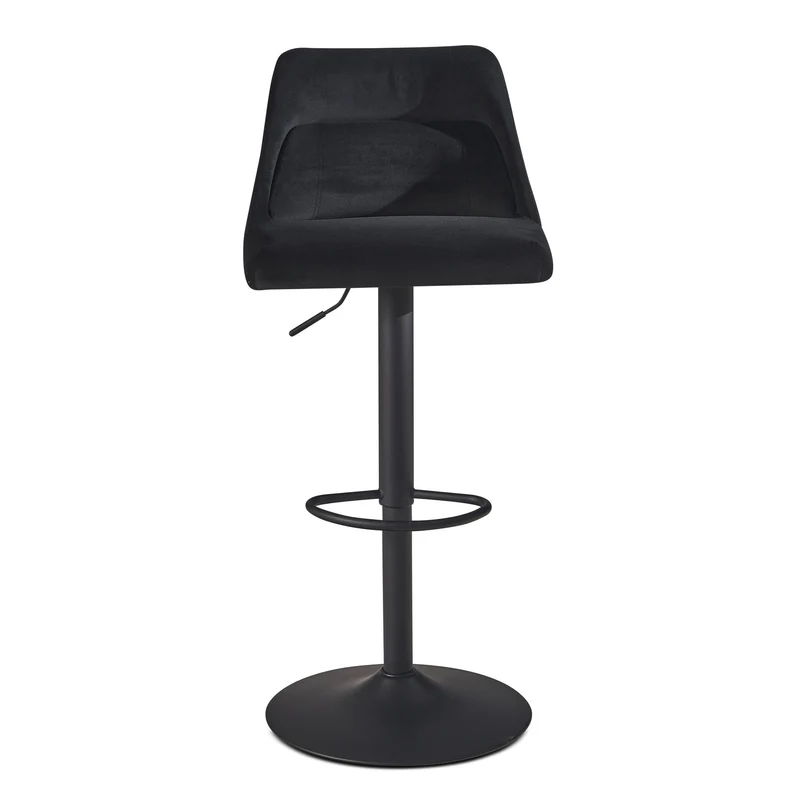 Barhocker Samt Schwarz höhenverstellbar 86-106cm Metallfuß gepolstert