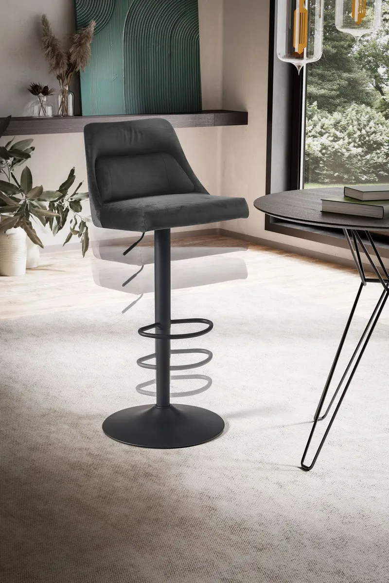 Barhocker Samt Grau höhenverstellbar 86-106cm Metallfuß gepolstert