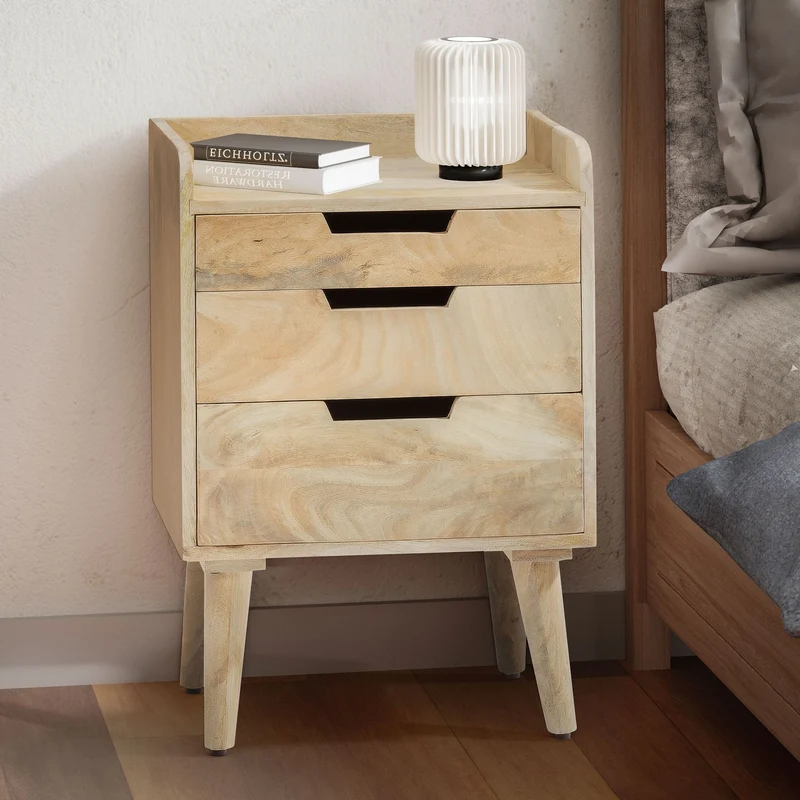 Nachttisch Mango Massivholz 3 Schubladen Hellbraun 45x33x63 cm