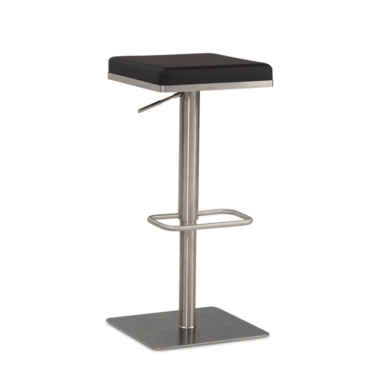 Barhocker Schwarz Kunstleder Edelstahl Drehbar Höhenverstellbar Modern
