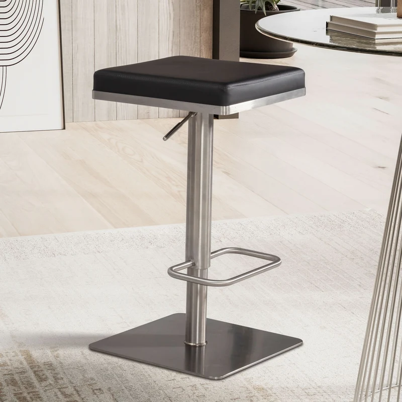 Barhocker Schwarz Kunstleder Edelstahl Drehbar Höhenverstellbar Modern