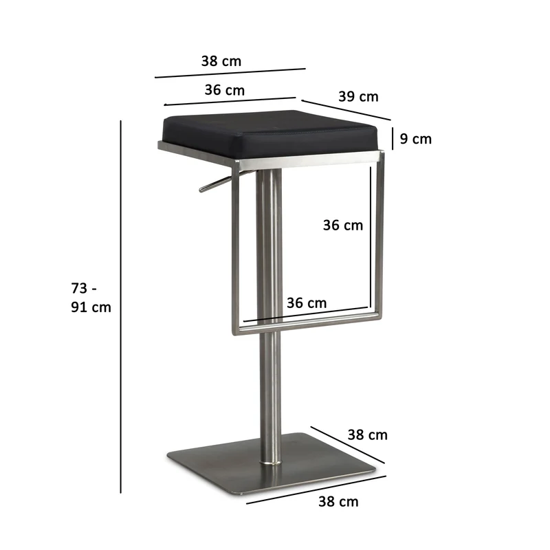 Barhocker Schwarz Kunstleder Edelstahl Drehbar Höhenverstellbar Modern