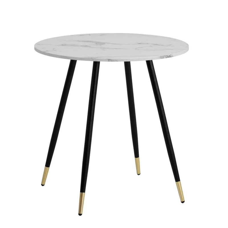 Esszimmertisch 75x75x76cm Marmor-Optik Weiß Metallbeine Rund Modern