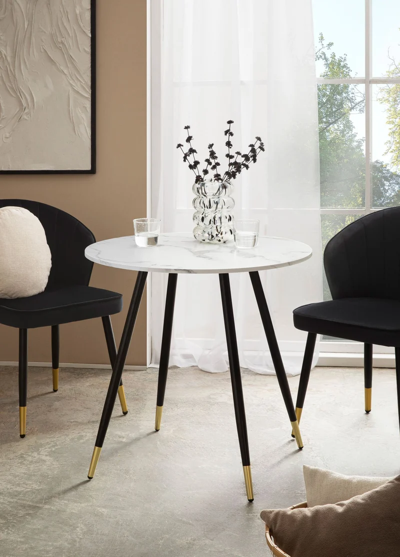 Esszimmertisch 75x75x76cm Marmor-Optik Weiß Metallbeine Rund Modern