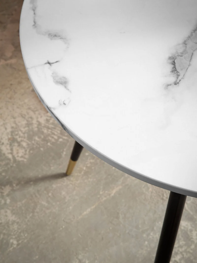 Esszimmertisch 75x75x76cm Marmor-Optik Weiß Metallbeine Rund Modern