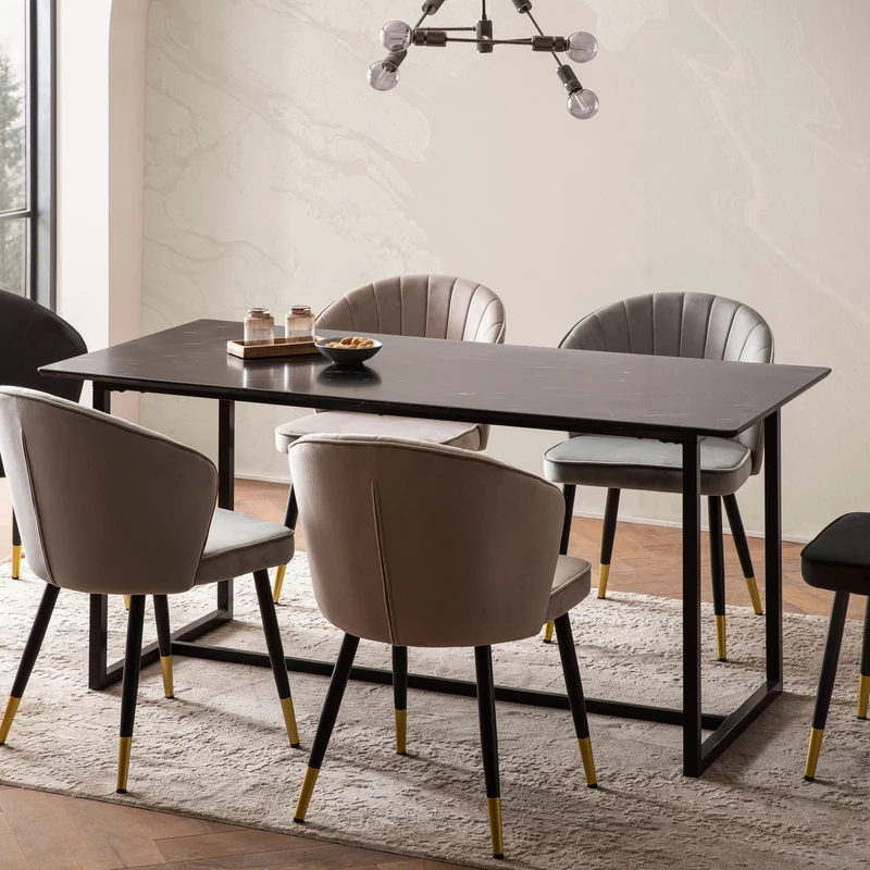 Esszimmertisch 200x90 Marmor-Optik Schwarz Metallbeine Modern