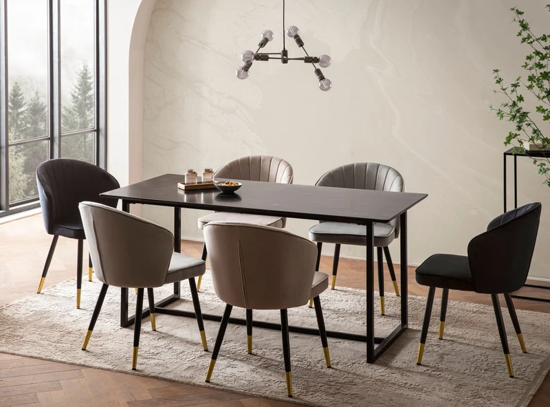 Esszimmertisch 200x90 Marmor-Optik Schwarz Metallbeine Modern