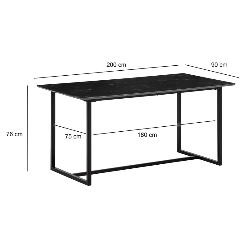 Esszimmertisch 200x90 Marmor-Optik Schwarz Metallbeine Modern