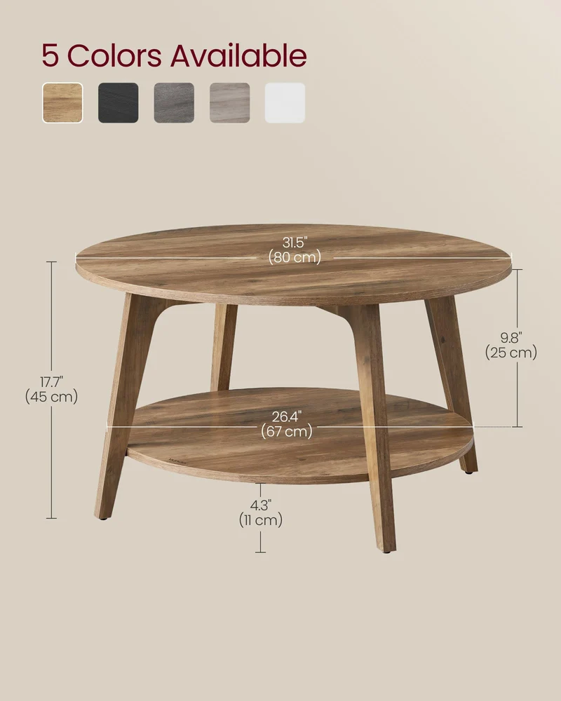 VASAGLE MAEZO Collection - Round Coffee Table, 2-Tier Center Table with Storage, Tapered Legs, Curved Transitions, 80 x 45 cm, Easy Assembly, for Living Room, Honey Brown ULCT243K41 🍁 All In One Marketplace Canada